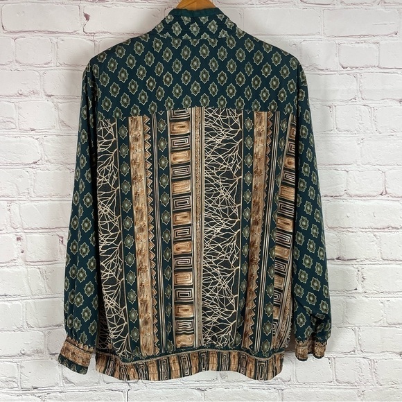 𝅺Vintage womens button front blouse jacket with shoulder pads size Medium green - Picture 5 of 10